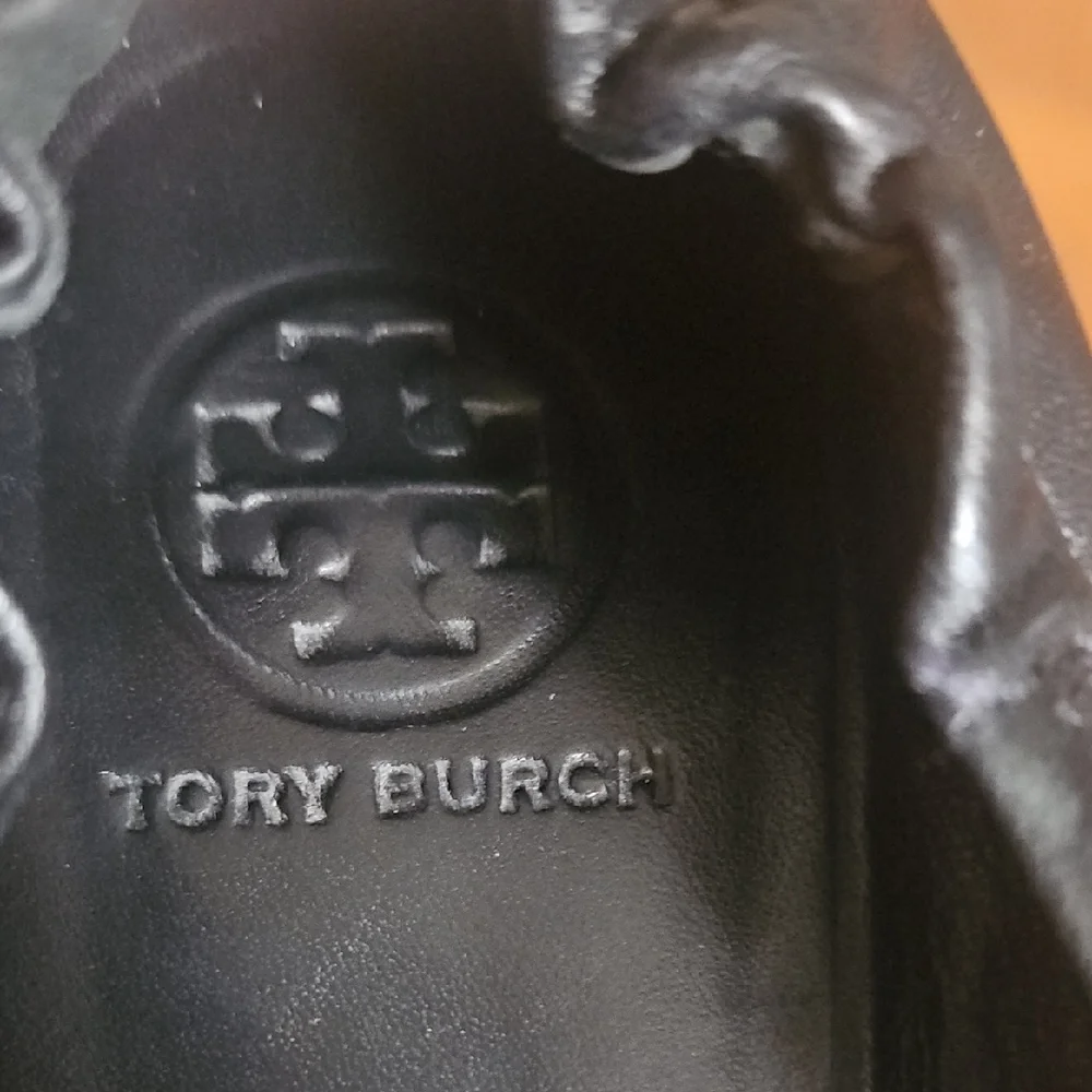 Tory Burch Black Flats with Gold Emblem Sz 10M